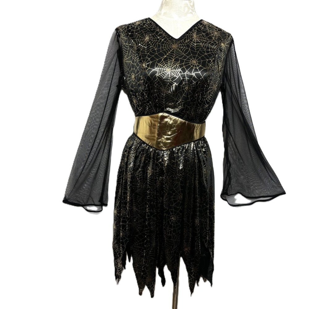 Gold Lame’ Spider Web Midi Dress w/ jagged hemline by Funny Fashions NWT NOS